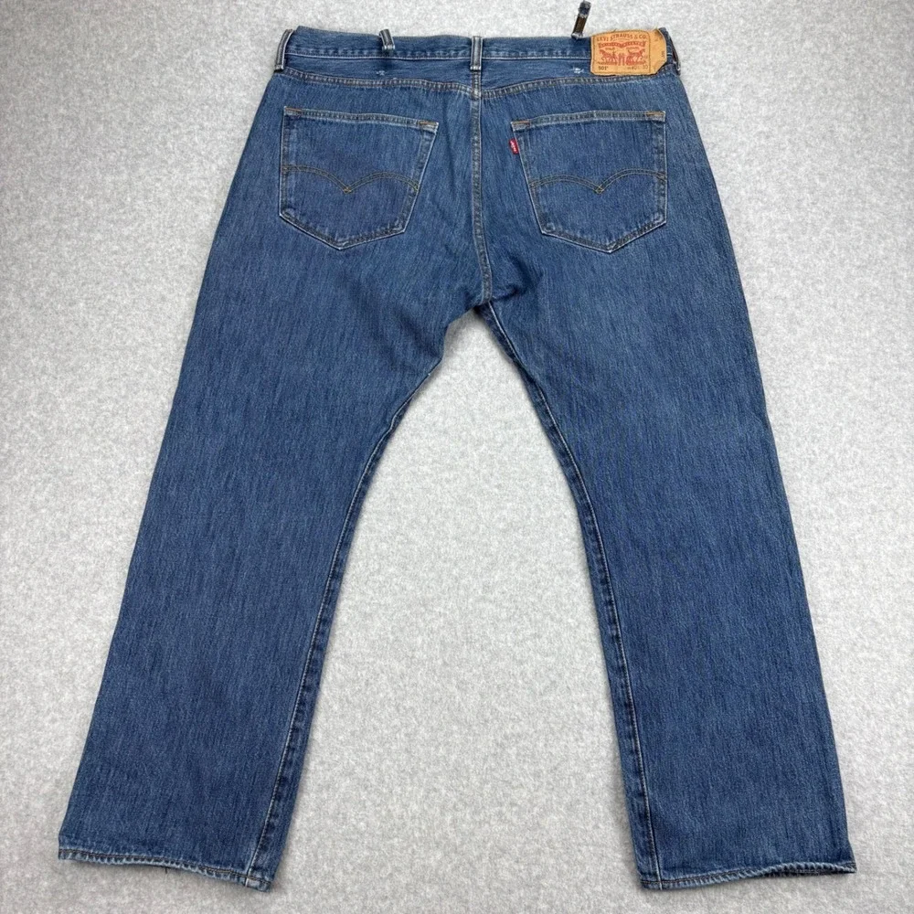 Levis 501 Jeans Mens 40x32 Blue Straight Leg Button Fly Thrashed Grunge Classic